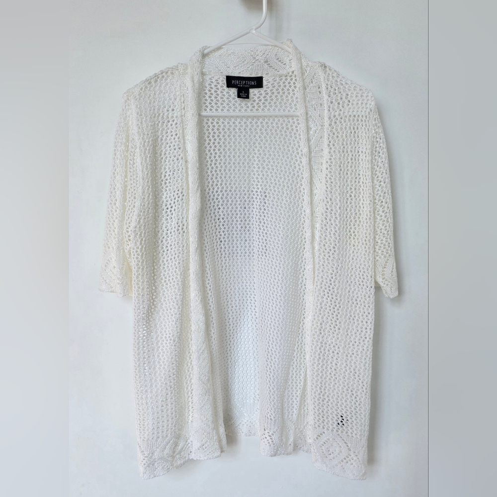 Perceptions Women's Cream Open Knit Cardigan - Picture 5 of 5
